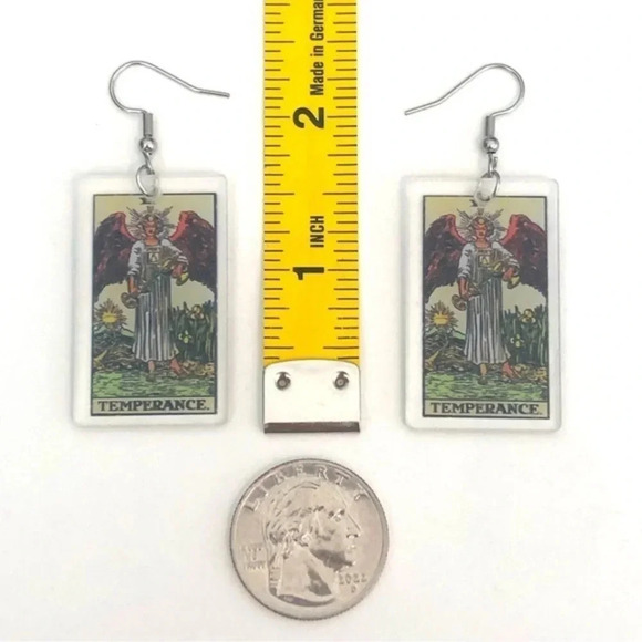 “Temperance” Tarot Card Handmade Drop Earrings - Picture 4 of 4
